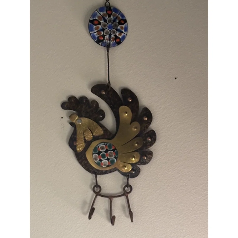Cesar Vasquez Chile Copper Brass & Enamel Rooster handcrafted Wall Hanging